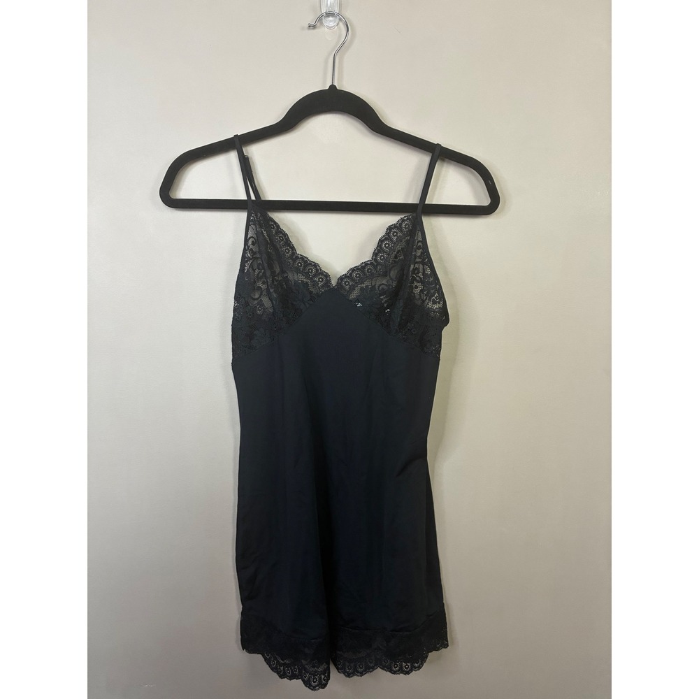 Victoria's Secret Black Lace Trim Camisole Slip‎ Dress Small Adjustable Straps